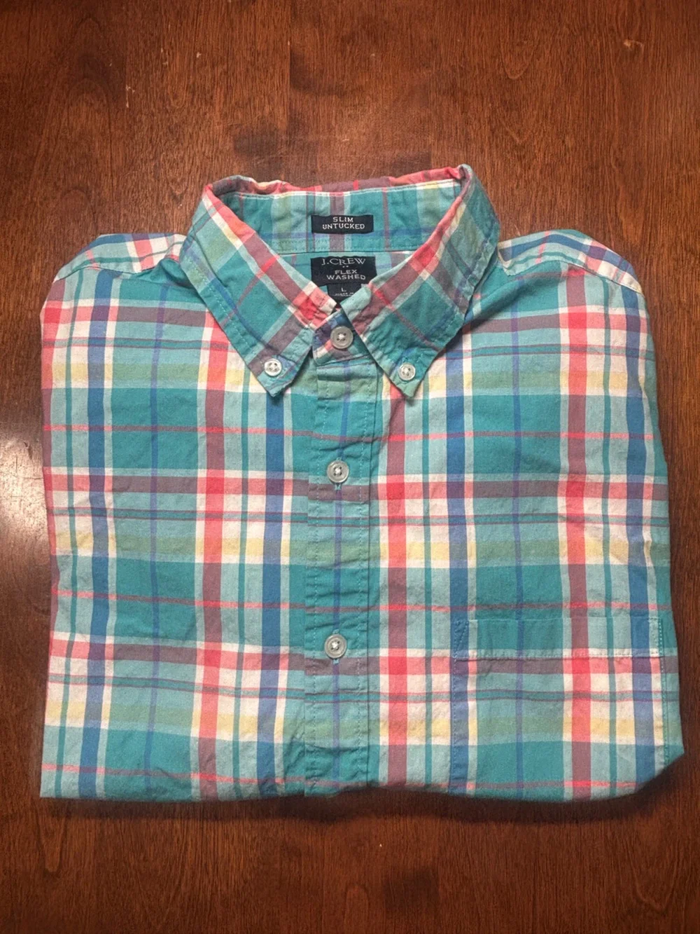 J. Crew Teal and White Plaid Button-Down Shirt